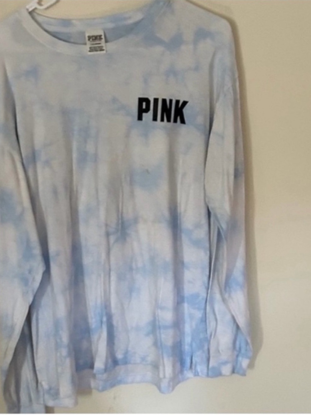 PINK Victoria's Secret Size Hawaii Large Oversized Blue Tie-Dye Long Sleeve Tee